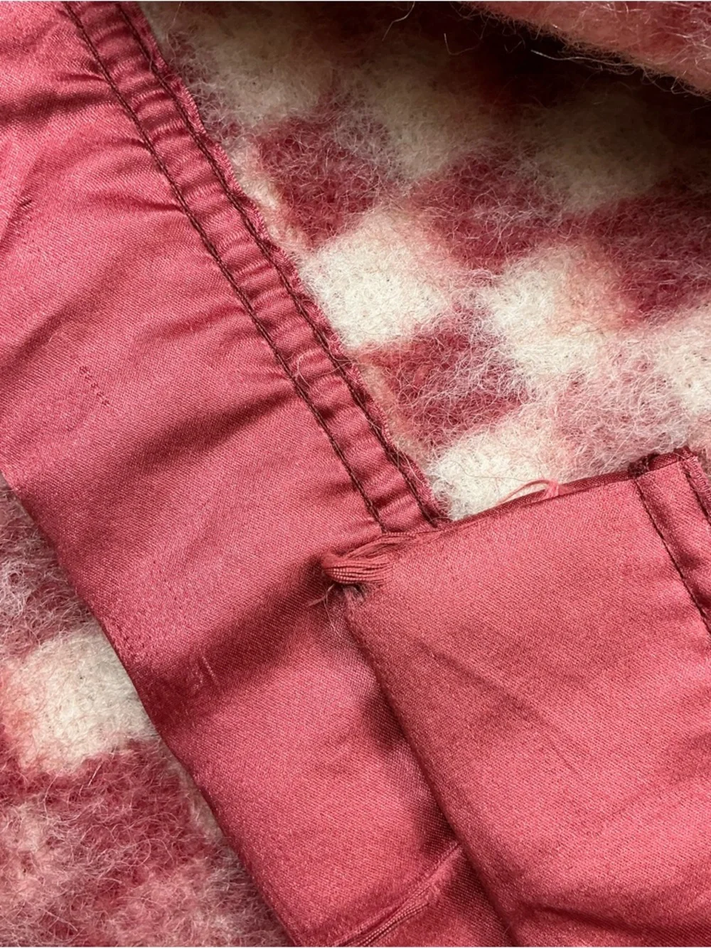 Vintage wool reversible red and cream geometric design blanket 70 x 80